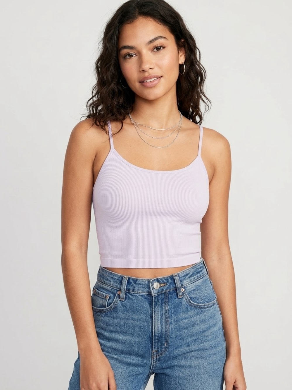 Streetwear Society Lavender Ribbed Spaghetti-Strap Crop Top